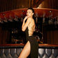 Cold-Shoulder Asymmetrical Plain Strappy Back Long Black Dress
