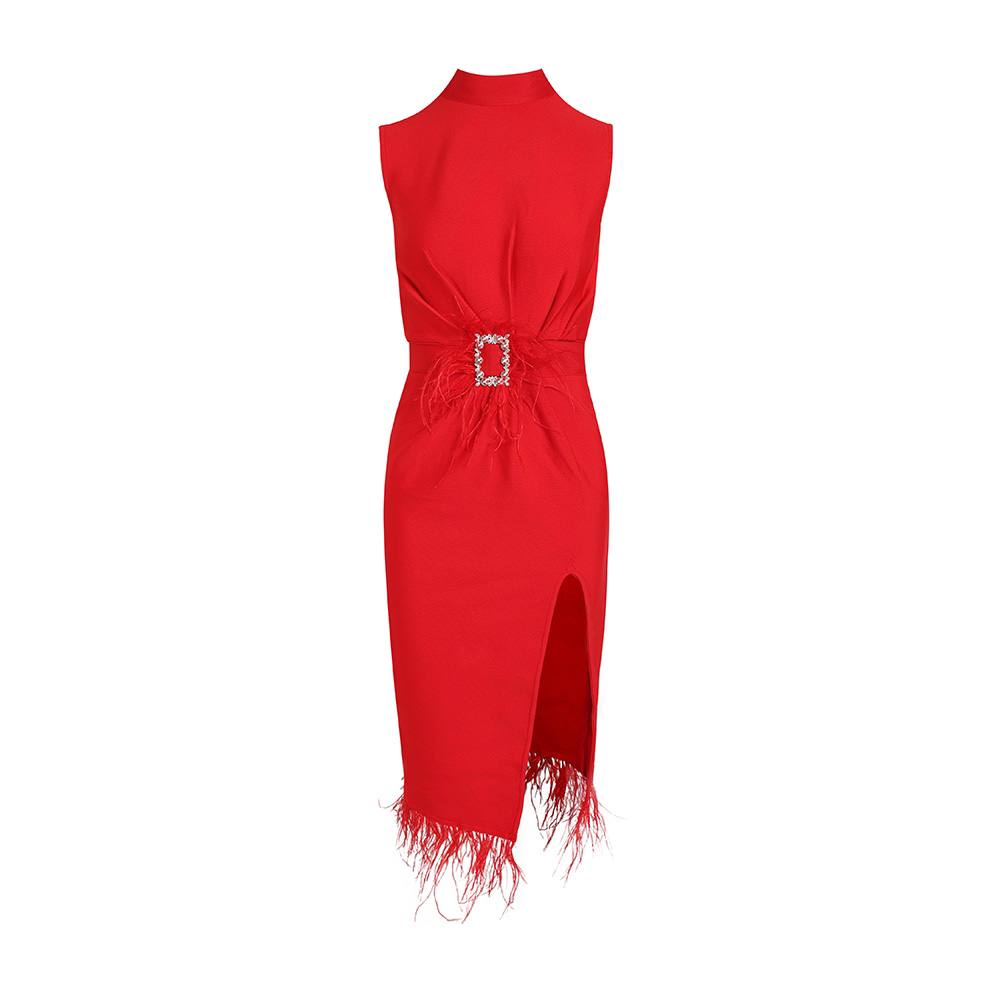 Red Sleeveless Midi Dress
