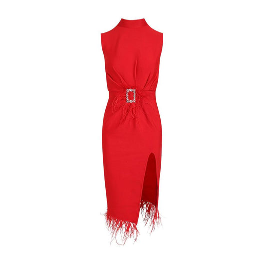 Red Sleeveless Midi Dress
