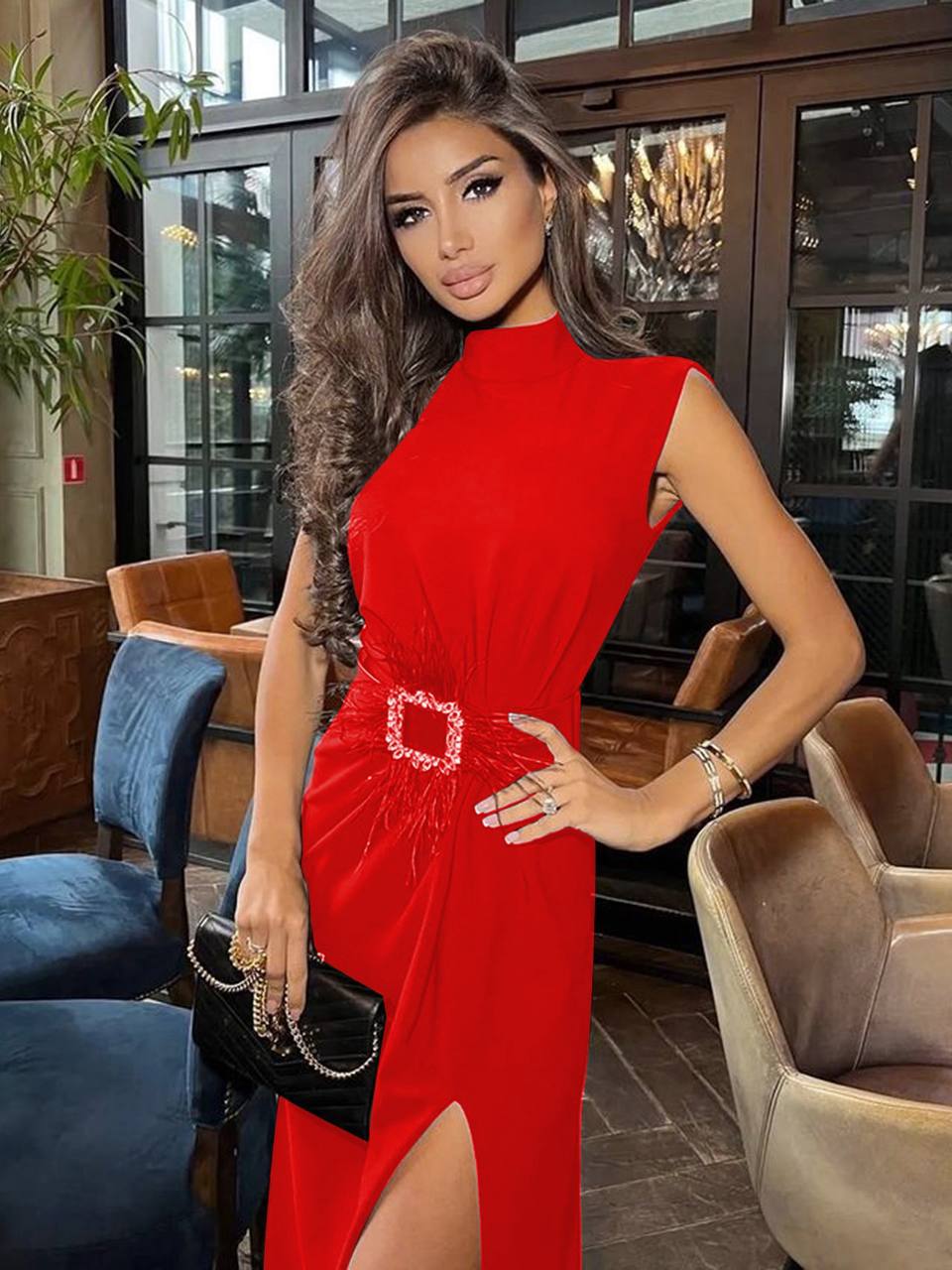 Red Sleeveless Midi Dress