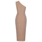 Pink One-shoulder Striped Split Bandage Dress