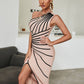 Pink One-shoulder Striped Split Bandage Dress