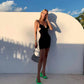 Black Stretch Gabardine Mini Dress W cutout