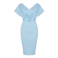 Off-Shoulder V Neck With Belt Bodycon Dress In Light Blue