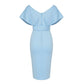 Off-Shoulder V Neck With Belt Bodycon Dress In Light Blue