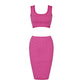Geometric Jacquard Print Crop Top and Skirt Set In Pink
