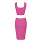 Geometric Jacquard Print Crop Top and Skirt Set In Pink