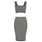 Geometric Jacquard Print Crop Top and Skirt Set In Black and White