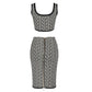 Geometric Jacquard Print Crop Top and Skirt Set In Black and White