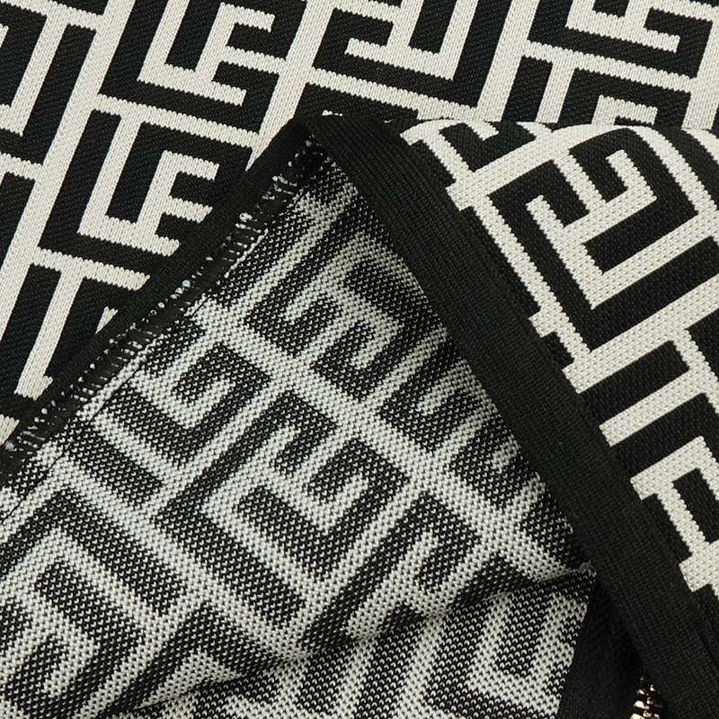 Geometric Jacquard Print Crop Top and Skirt Set In Black and White