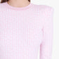 Pink and White Round Neck Long Sleeve Mini Bandage Dress