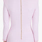 Pink and White Round Neck Long Sleeve Mini Bandage Dress